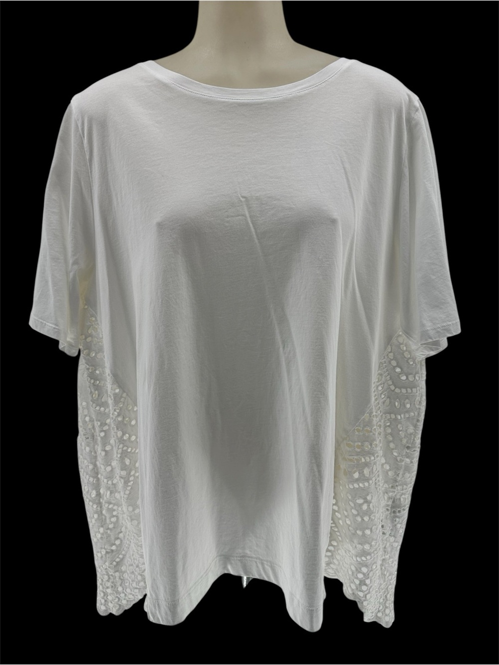 Chico's White Embellished Eyelet Detail Short Sleeve Top Sz 3/XL - Picture 2 of 12